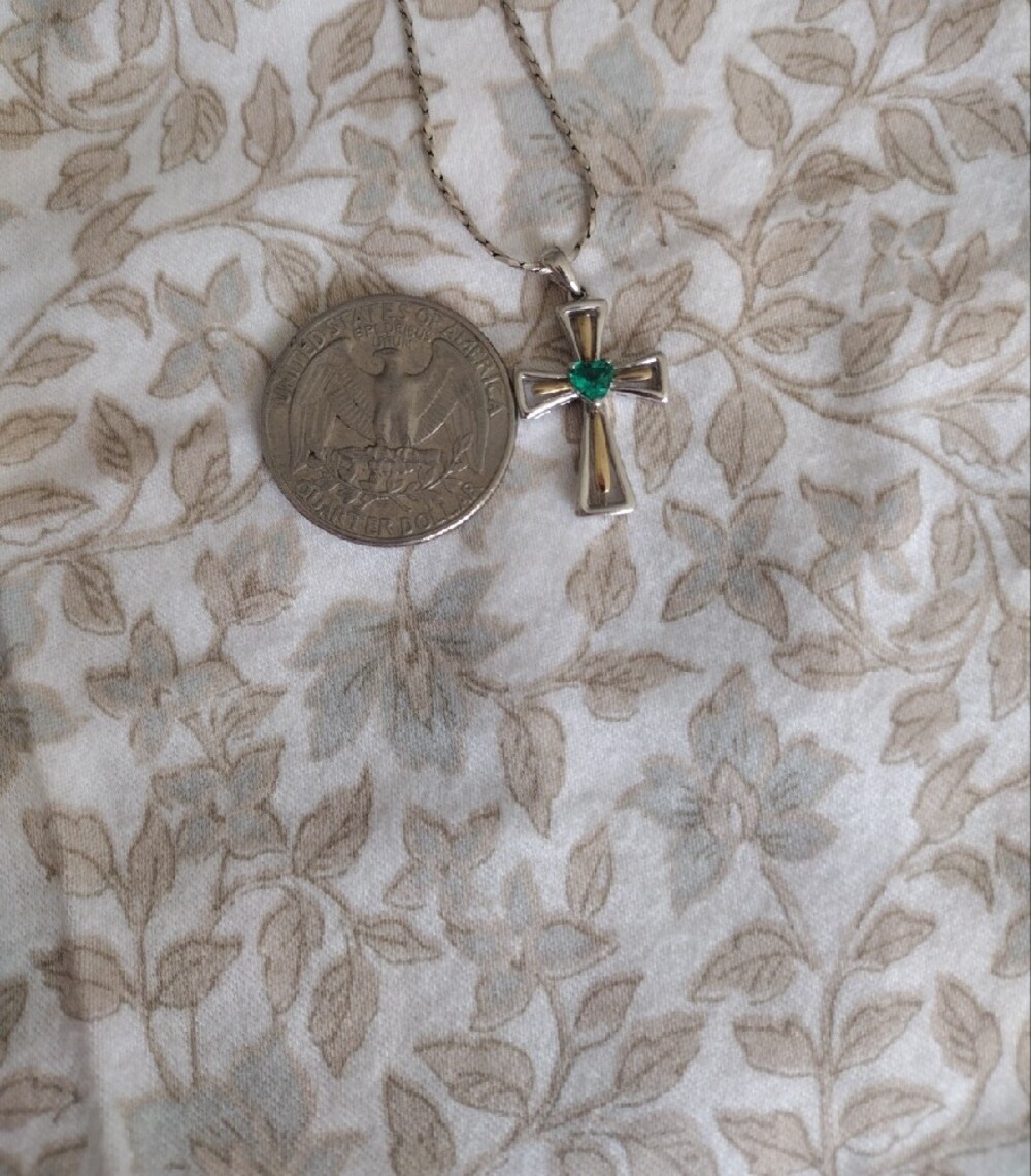 Sterling Silver Emerald Heart Cross Necklace - Picture 4 of 9